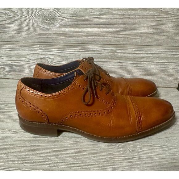 Cole Haan Wayne Cap Toe Oxford British Tan Leather Dress Shoes C30689 Mens 12 M - Picture 2 of 10